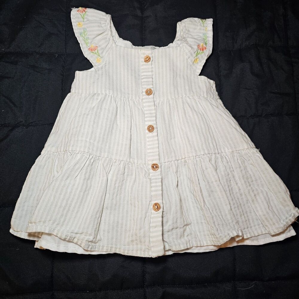 Rachel Zoe Toddler Girls White Cotton Tiered Dress Blue Stripes Floral 24M